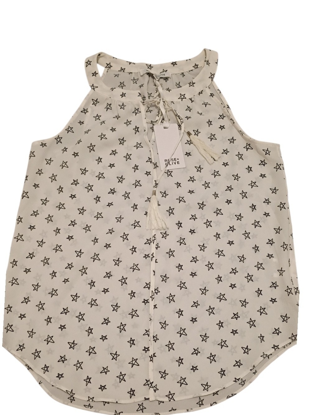 Rose & Olive Cream Halter Top with Black Star Print